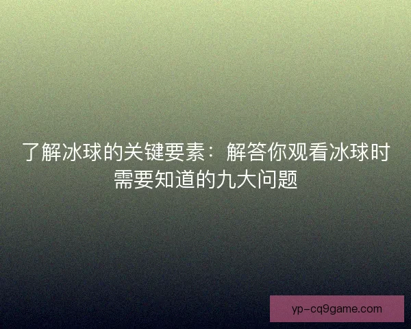 了解冰球的关键要素：解答你观看冰球时需要知道的九大问题