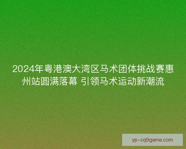 2024年粤港澳大湾区马术团体挑战赛惠州站圆满落幕 引领马术运动新潮流 2024年粤港澳大湾区马术团体挑战赛惠州站圆满落幕 引领马术运动新潮流